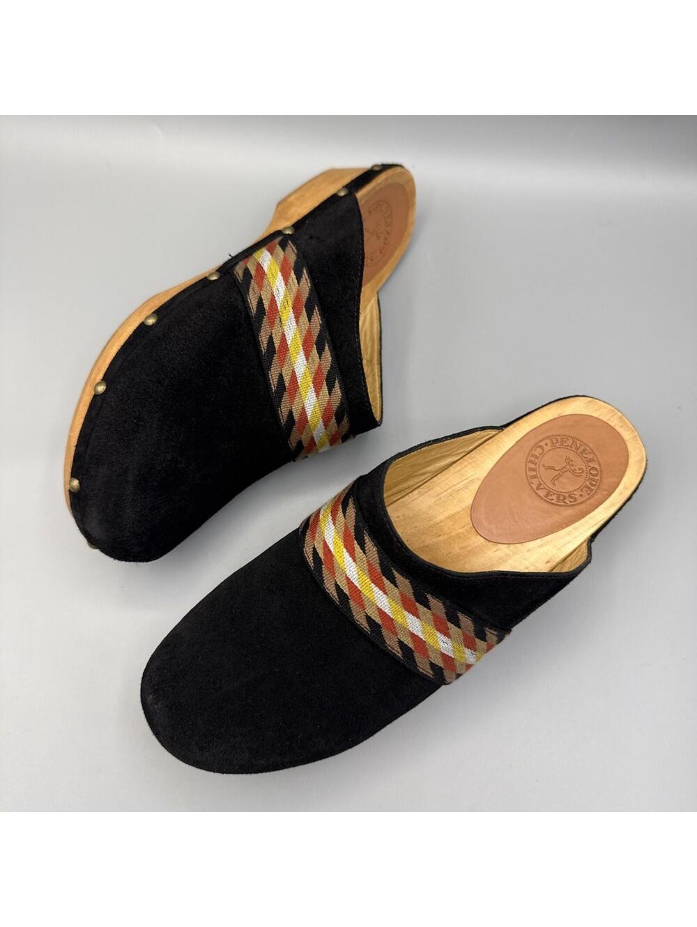 Penelope Chilvers Black Women's Low Suede Clogs US 8.5 EU 39 Wooden